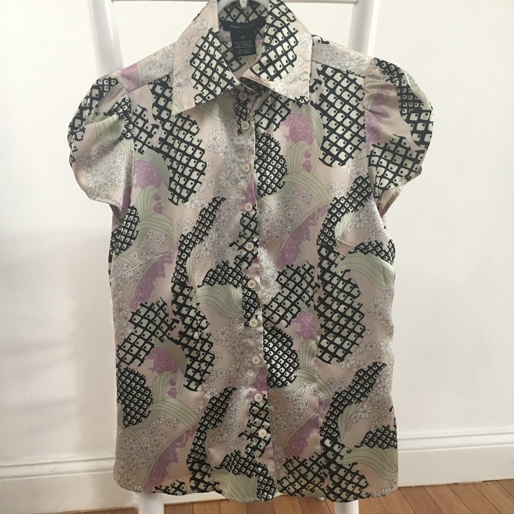 BCBG Maxazria button-down patterned shirt, XS